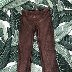 Spanx faux leather leggings in wine